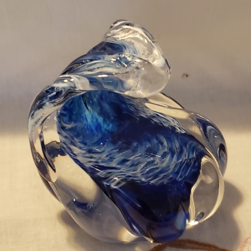 Original Ocean Blue Wave Paperweight By Anchor Bend Glass Works In Newport, RI